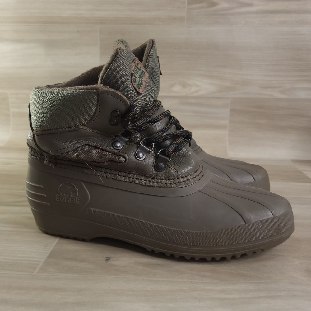 Sorel Duck Boots Womens 9 Vintage Caribou Kaufman Winter Green Brown Lace Up
